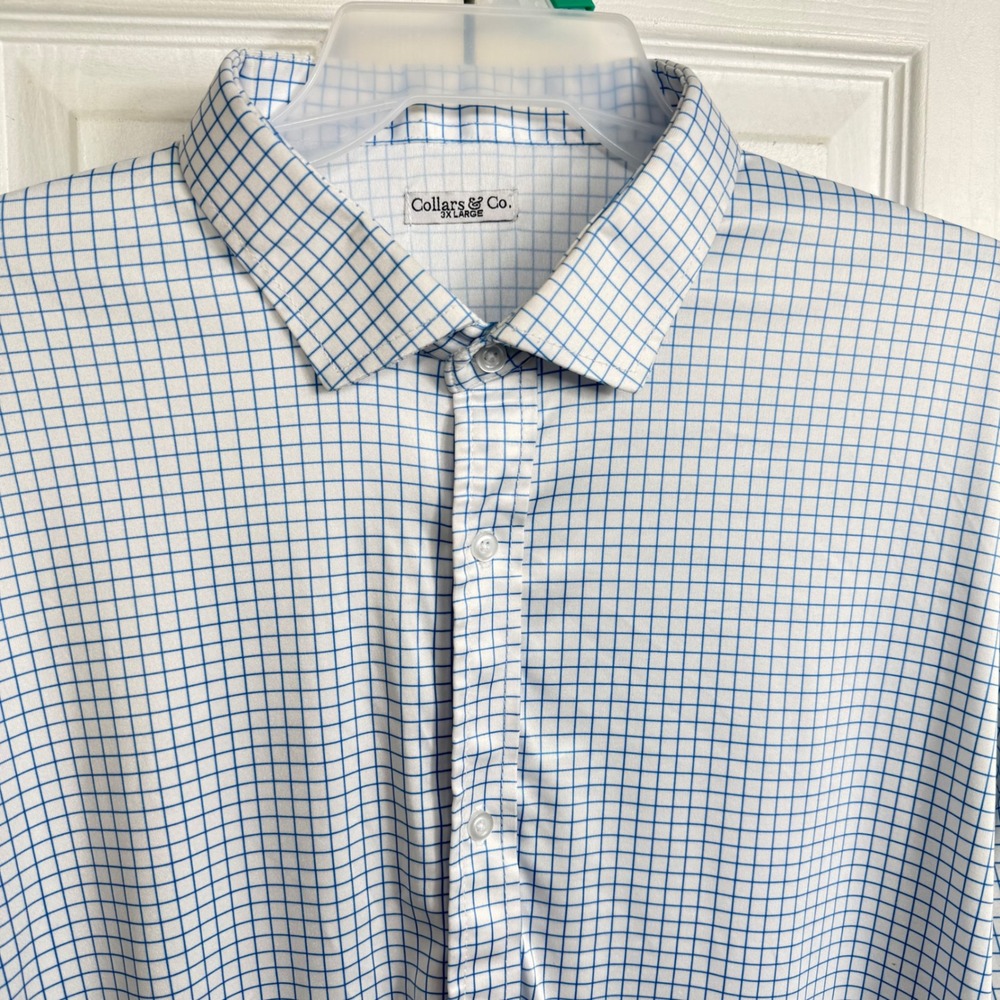 Collars & Co. Dress Collar Polo 3XL Blue White Tattersall Minimalist Preppy